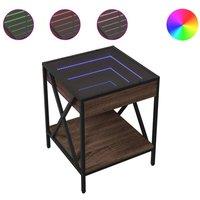 Berkfield Home Bedside Table with Infinity LED Brown Oak 40x40x49 cm | Size: 40 x 40 x 49 cm