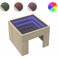 Berkfield Home Bedside Table with Infinity LED Sonoma Oak 40x40x30 cm in Light Tan | Size: 40 x 40 x 30 cm