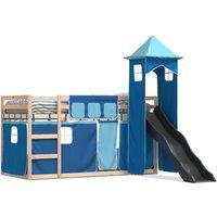 Berkfield Home Bunk Bed without Mattress with Slide & Curtains Blue 80x200 cm