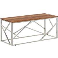 Berkfield Home Coffee Table Silver Stainless Steel & Solid Acacia Wood