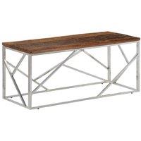 Berkfield Home Coffee Table Silver Stainless Steel & Solid Sleeper Wood
