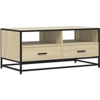 Berkfield Home Coffee Table Sonoma Oak 100x50x45 cm Engineered Wood & Metal in Light Tan | Size: 100 x 50 x 45 cm