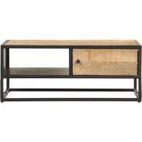 Berkfield Home Coffee Table with Carved Door 90x55x36 cm Rough Mango Wood in Brown | Size: 90 x 55 x 36 cm