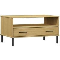 Berkfield Home Coffee Table with Metal Legs Brown 85x50x45cm Solid Wood OSLO in Light Tan | Size: 85 x 50 x 45 cm