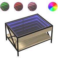 Berkfield Home Coffee Table with Infinity LED Sonoma Oak 70x50x38 cm in Light Brown | Size: 70 x 50 x 38 cm