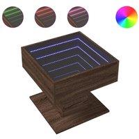 Berkfield Home Coffee Table with LED Brown Oak 50x50x45 cm Engineered Wood | Size: 50 x 50 x 45 cm