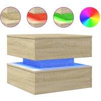 Berkfield Home Coffee Table with LED Lights Sonoma Oak 50x50x40 cm in Light Tan | Size: 50 x 50 x 40 cm