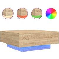 Berkfield Home Coffee Table with LED Lights Sonoma Oak 80x80x31 cm in Light Oak | Size: 80 x 80 x 31 cm