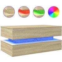 Berkfield Home Coffee Table with LED Lights Sonoma Oak 90x50x40 cm in Light Tan | Size: 90 x 50 x 40 cm
