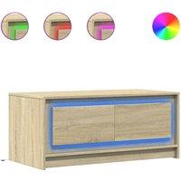 Berkfield Home Coffee Table with LED Lights Sonoma Oak Engineered Wood in Light Tan
