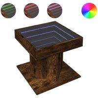 Berkfield Home Coffee Table with LED Smoked Oak 50x50x45 cm Engineered Wood in Brown | Size: 50 x 50 x 45 cm