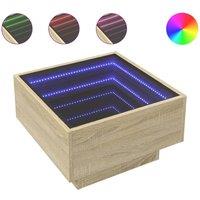 Berkfield Home Coffee Table with LED Sonoma Oak 50x50x30 cm Engineered Wood in Light Tan | Size: 50 x 50 x 30 cm