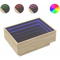 Berkfield Home Coffee Table with LED Sonoma Oak 70x50x30 cm Engineered Wood in Light Tan | Size: 70 x 50 x 30 cm