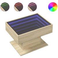 Berkfield Home Coffee Table with LED Sonoma Oak 70x50x45 cm Engineered Wood in Light Brown | Size: 70 x 50 x 45 cm