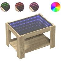 Berkfield Home Coffee Table with LED Sonoma Oak 73x53x45 cm Engineered Wood in Light Oak | Size: 73 x 53 x 45 cm
