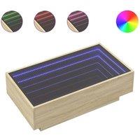 Berkfield Home Coffee Table with LED Sonoma Oak 90x50x30 cm Engineered Wood in Light Tan | Size: 90 x 50 x 30 cm