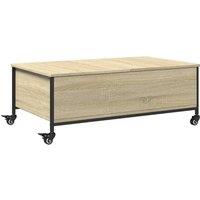 Berkfield Home Coffee Table with Wheels Sonoma Oak 91x55x34 cm Engineered Wood in Light Oak | Size: 91 x 55 x 34 cm