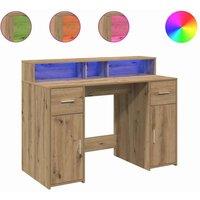 Berkfield Home Desk with LED Lights Artisian Oak 120x55x91 cm Engineered Wood in Brown | Size: 120 x 55 x 91 cm