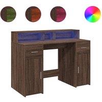 Berkfield Home Desk with LED Lights Brown Oak 120x55x91 cm Engineered Wood | Size: 120 x 55 x 91 cm