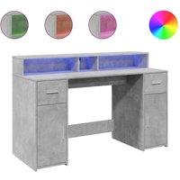 Berkfield Home Desk with LED Lights Concrete Grey 140x55x91 cm Engineered Wood | Size: 140 x 55 x 91 cm
