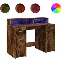 Berkfield Home Desk with LED Lights Smoked Oak 120x55x91 cm Engineered Wood in Brown | Size: 120 x 55 x 91 cm