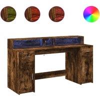 Berkfield Home Desk with LED Lights Smoked Oak 160x55x91 cm Engineered Wood in Brown | Size: 160 x 55 x 91 cm