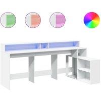 Berkfield Home Desk with LED Lights White 200x104x91 cm Engineered Wood | Size: 200 x 104 x 91 cm