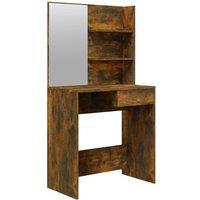 Berkfield Home Dressing Table with Mirror Smoked Oak 74.5x40x141 cm in Brown