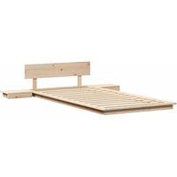 Berkfield Home Floor Bed Frame with Bedside Tables 100x200cm Solid Wood in Natural | Size: 100x200 cm