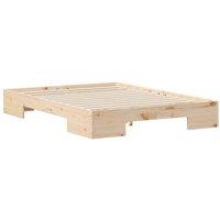 Berkfield Home Floor Bed Frame with Storage Brown 140 x 190 cm Solid pine wood in Natural