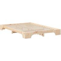 Berkfield Home Floor Bed Frame with Storage Brown 140 x 220 cm Solid pine wood in Natural