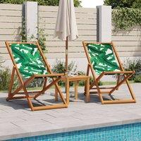 Berkfield Home Folding Beach Chairs 2 pcs Leaf Pattern Fabric & Solid Wood in Green