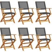 Berkfield Home Folding Garden Chairs 6 pcs Black Poly Rattan & Solid Wood