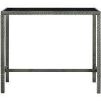 Berkfield Home Garden Bar Table Grey 130x60x110 cm Poly Rattan & Glass | Size: 130 x 60 x 110 cm