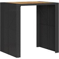 Berkfield Home Garden Bar Table with Acacia Wood Top Black 105x80x110 cm Poly Rattan | Size: 105 x 80 x 110 cm
