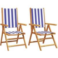 Berkfield Home Garden Chairs 2 pcs Blue & White Solid Wood Acacia & Fabric