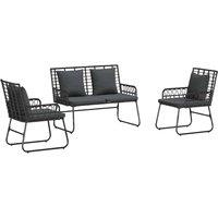 Berkfield Home Garden Dining Set with Pillow 3 pcs Poly rattan, steel in Black
