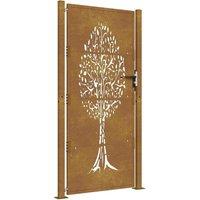 Berkfield Home Garden Gate 105x205 cm Corten Steel Tree Design in Brown