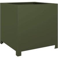 Berkfield Home Garden Planter Olive Green 50x50x50 cm Steel | Size: 50 x 50 x 50 cm