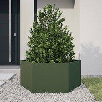Berkfield Home Garden Planter Olive Green Hexagon 104x90x45 cm Steel | Size: 104 x 90 x 45 cm