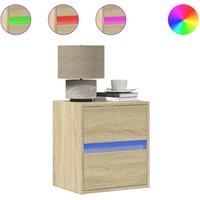 Berkfield Home Wall-mounted Bedside Cabinets with LED Lights 2 pcs Sonoma Oak in Brown