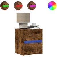 Berkfield Home Wall-mounted Bedside Cabinets with LED Lights 2 pcs Smoked Oak in Brown