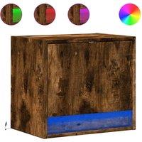 Berkfield Home Wall-mounted Bedside Cabinets with LED Lights 2 pcs Smoked Oak in Brown