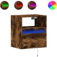 Berkfield Home Wall-mounted Bedside Cabinets with LED Lights 2 pcs Smoked Oak in Brown