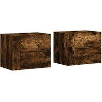 Berkfield Home Wall-mounted Bedside Cabinets 2 pcs Smoked Oak 45x30x35 cm in Brown | Size: 45 x 30 x 35 cm