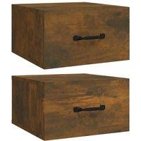 Berkfield Home Wall-mounted Bedside Cabinets 2 pcs Smoked Oak 35x35x20 cm in Brown | Size: 35 x 35 x 20 cm