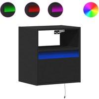Berkfield Home Wall-mounted Bedside Cabinets with LED Lights 2 pcs Black