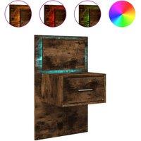 Berkfield Home Wall-mounted Bedside Cabinet with LED Lights Smoked Oak in Brown