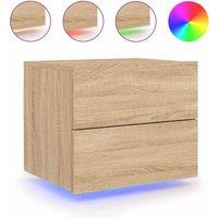 Berkfield Home Wall-mounted Bedside Cabinet with LED Lights Sonoma Oak in Brown
