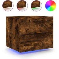 Berkfield Home Wall-mounted Bedside Cabinet with LED Lights Smoked Oak in Brown